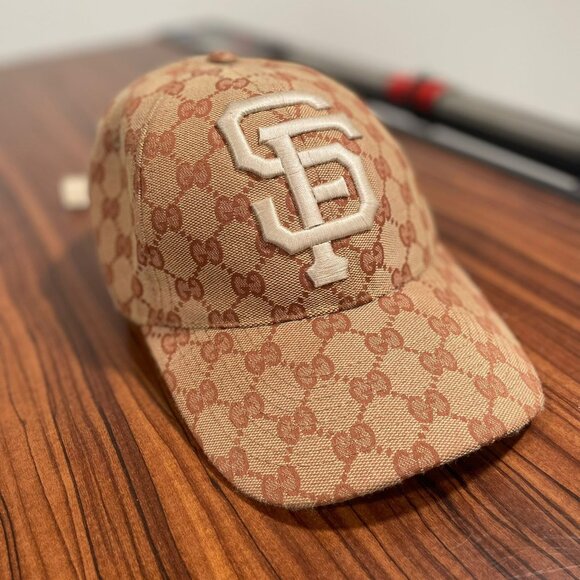 Gucci Unisex Beige GG Canvas SF Giants Baseball Hat - Picture 1 of 6